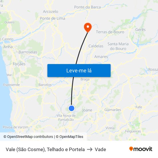 Vale (São Cosme), Telhado e Portela to Vade map