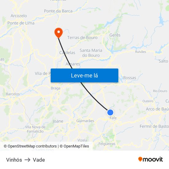 Vinhós to Vade map