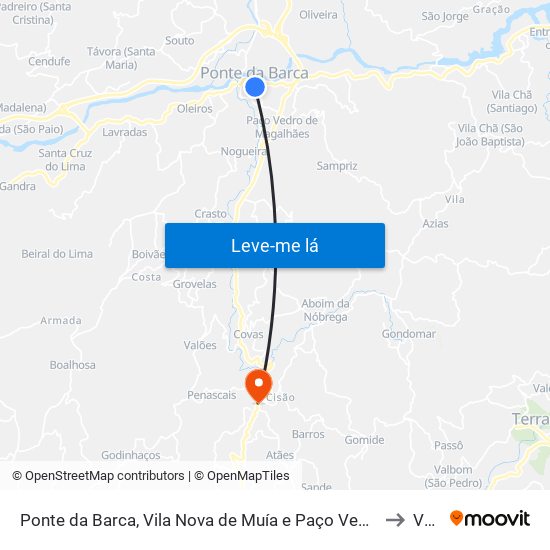 Ponte da Barca, Vila Nova de Muía e Paço Vedro de Magalhães to Vade map