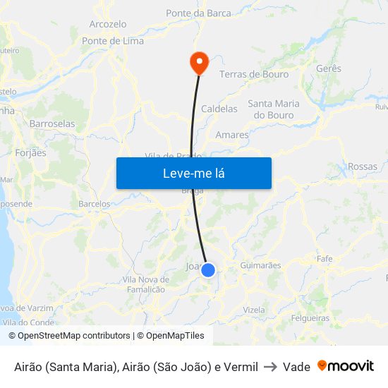 Airão (Santa Maria), Airão (São João) e Vermil to Vade map