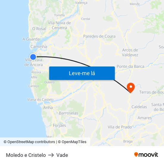 Moledo e Cristelo to Vade map