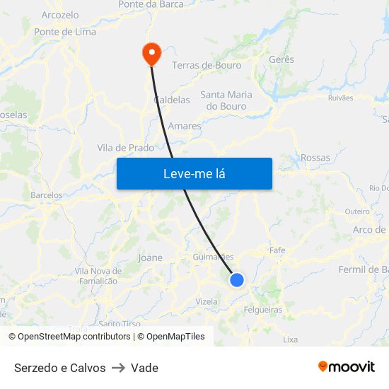 Serzedo e Calvos to Vade map
