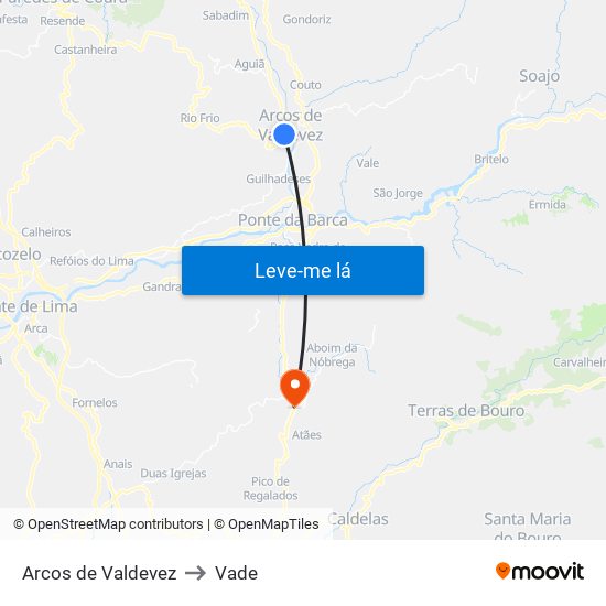 Arcos de Valdevez to Vade map