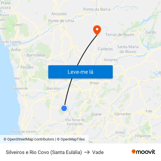 Silveiros e Rio Covo (Santa Eulália) to Vade map
