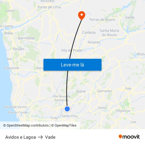 Avidos e Lagoa to Vade map