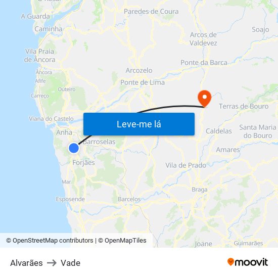 Alvarães to Vade map