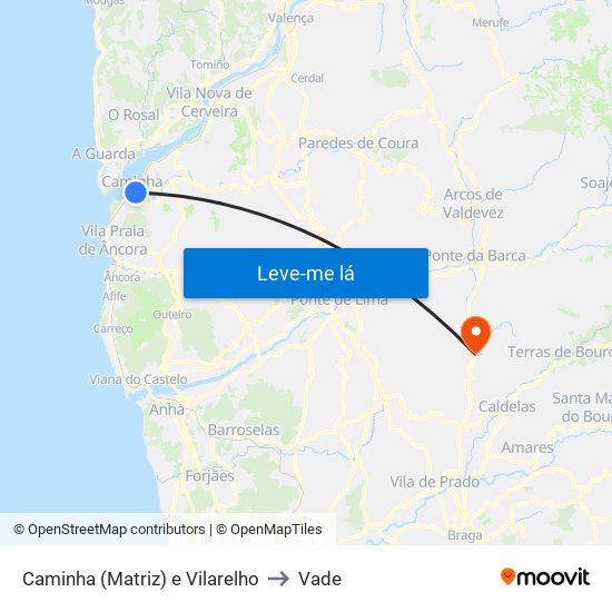 Caminha (Matriz) e Vilarelho to Vade map