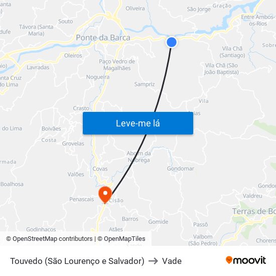 Touvedo (São Lourenço e Salvador) to Vade map