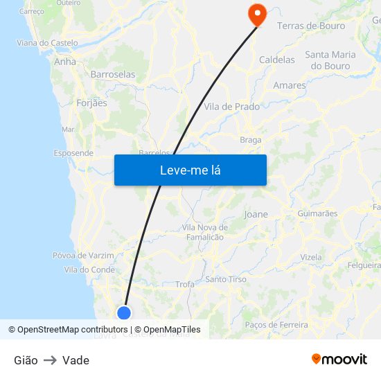 Gião to Vade map