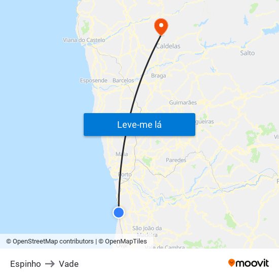 Espinho to Vade map