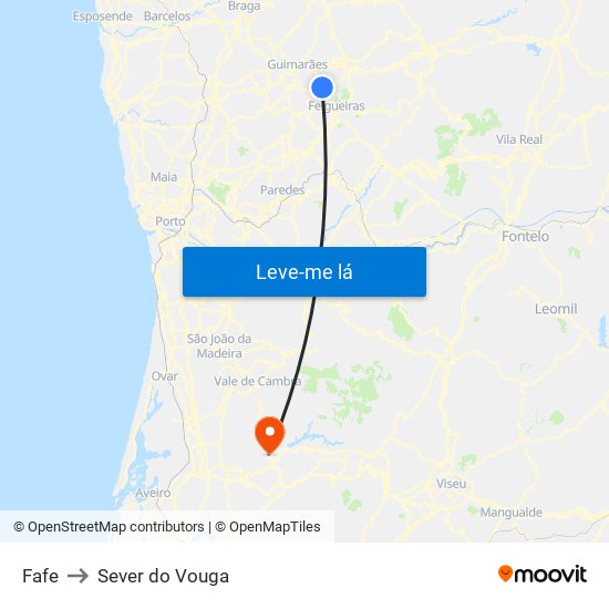 Fafe to Sever do Vouga map