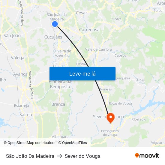 São João Da Madeira to Sever do Vouga map