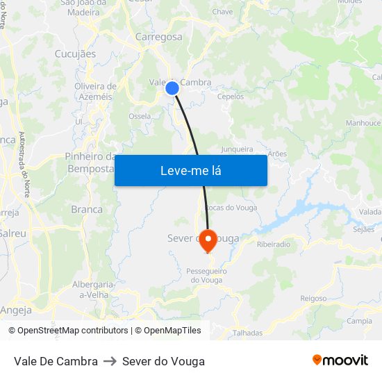 Vale De Cambra to Sever do Vouga map
