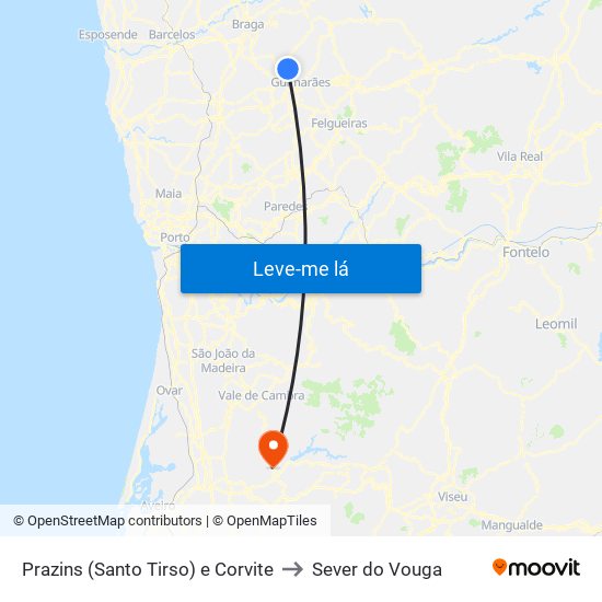 Prazins (Santo Tirso) e Corvite to Sever do Vouga map