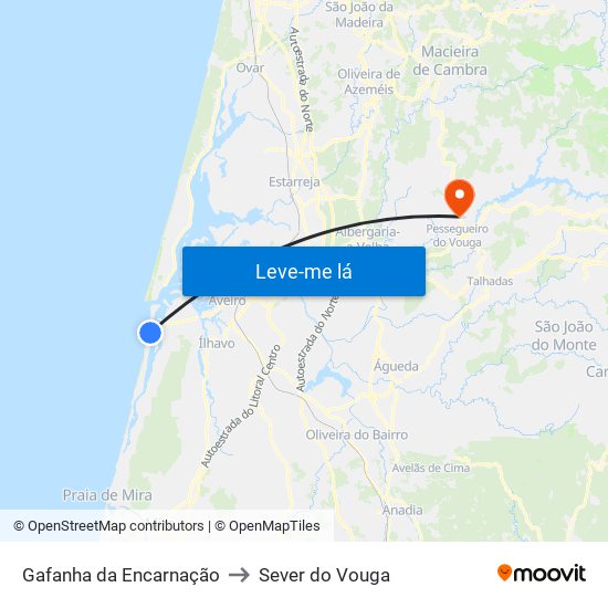 Gafanha da Encarnação to Sever do Vouga map