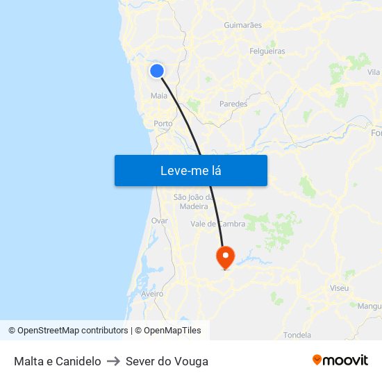 Malta e Canidelo to Sever do Vouga map