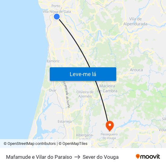 Mafamude e Vilar do Paraíso to Sever do Vouga map