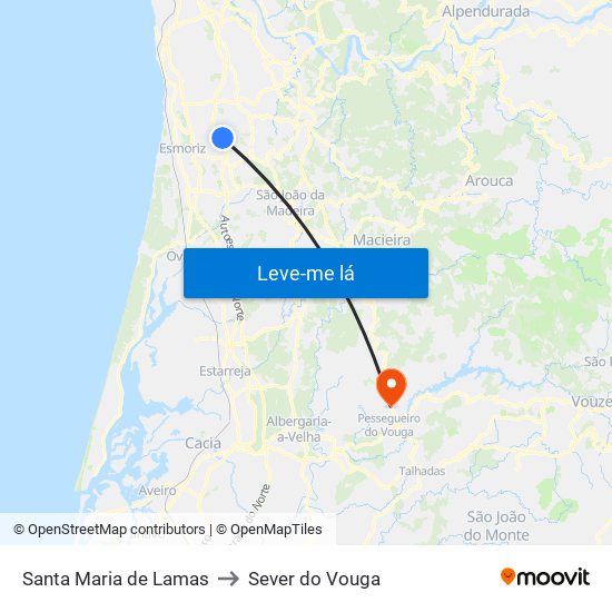 Santa Maria de Lamas to Sever do Vouga map