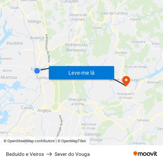 Beduído e Veiros to Sever do Vouga map