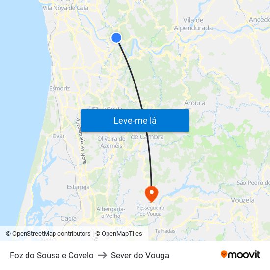 Foz do Sousa e Covelo to Sever do Vouga map