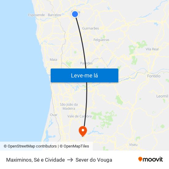 Maximinos, Sé e Cividade to Sever do Vouga map