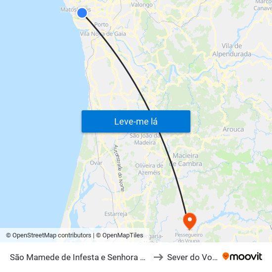 São Mamede de Infesta e Senhora da Hora to Sever do Vouga map