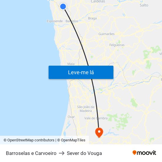 Barroselas e Carvoeiro to Sever do Vouga map