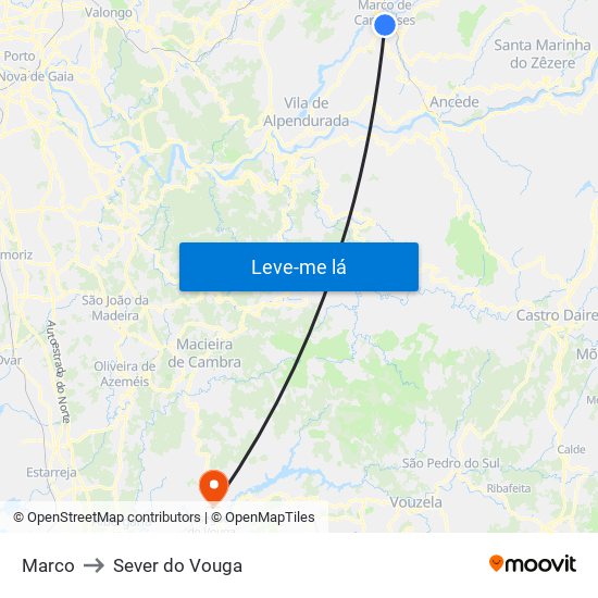 Marco to Sever do Vouga map