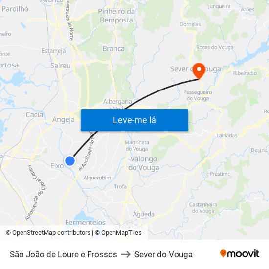 São João de Loure e Frossos to Sever do Vouga map