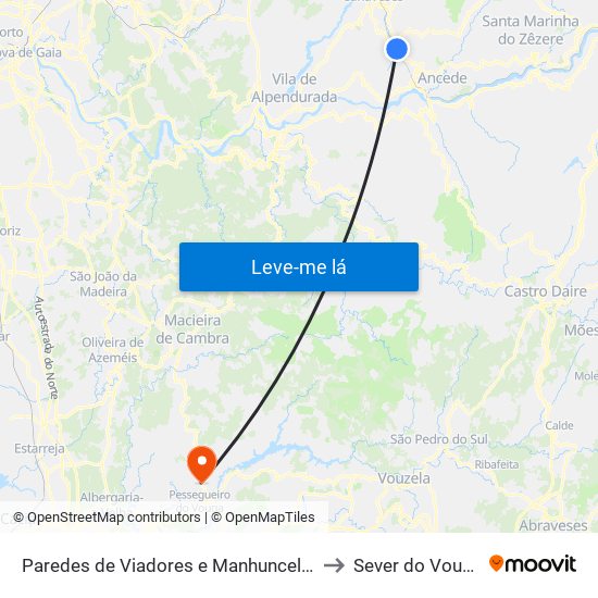 Paredes de Viadores e Manhuncelos to Sever do Vouga map