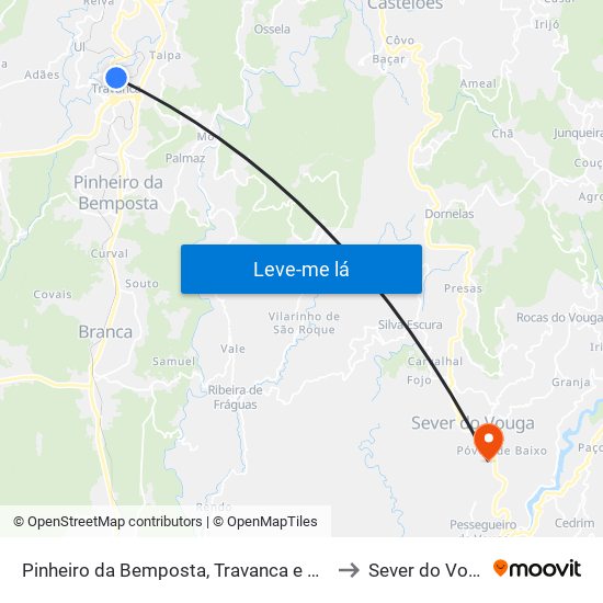 Pinheiro da Bemposta, Travanca e Palmaz to Sever do Vouga map