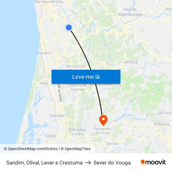 Sandim, Olival, Lever e Crestuma to Sever do Vouga map