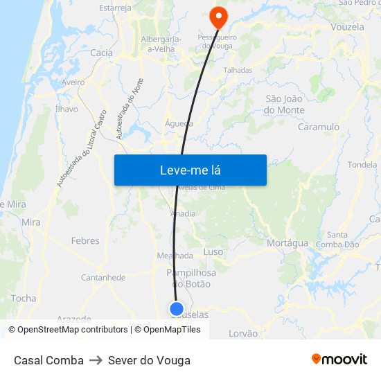 Casal Comba to Sever do Vouga map