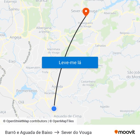 Barrô e Aguada de Baixo to Sever do Vouga map