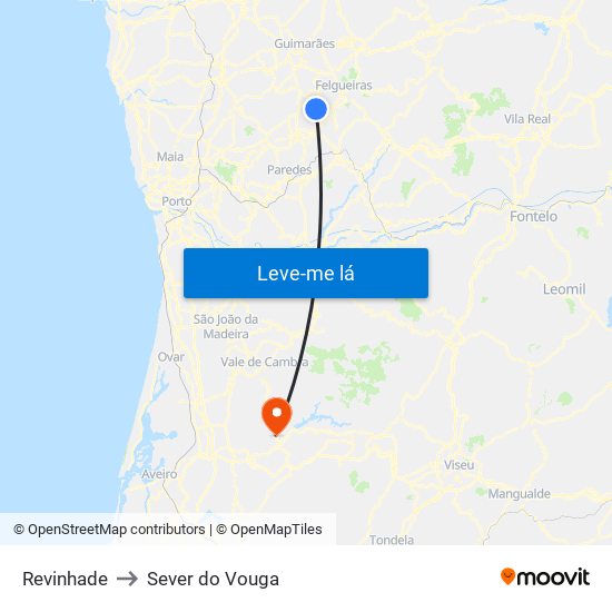 Revinhade to Sever do Vouga map