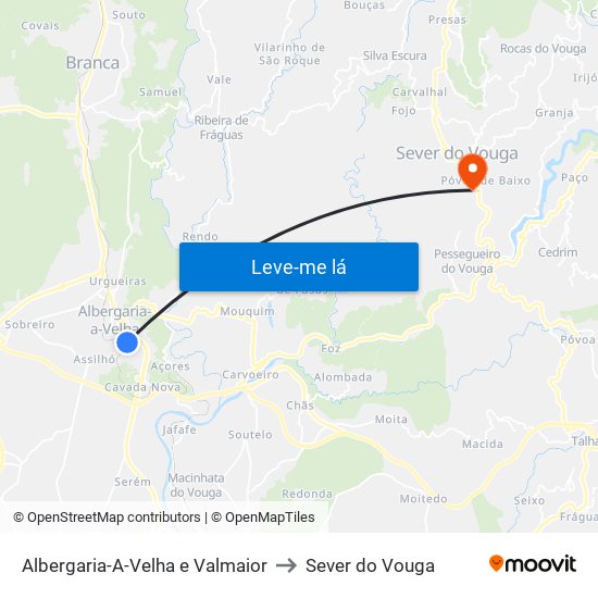 Albergaria-A-Velha e Valmaior to Sever do Vouga map