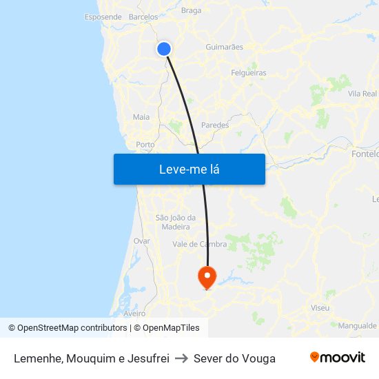 Lemenhe, Mouquim e Jesufrei to Sever do Vouga map