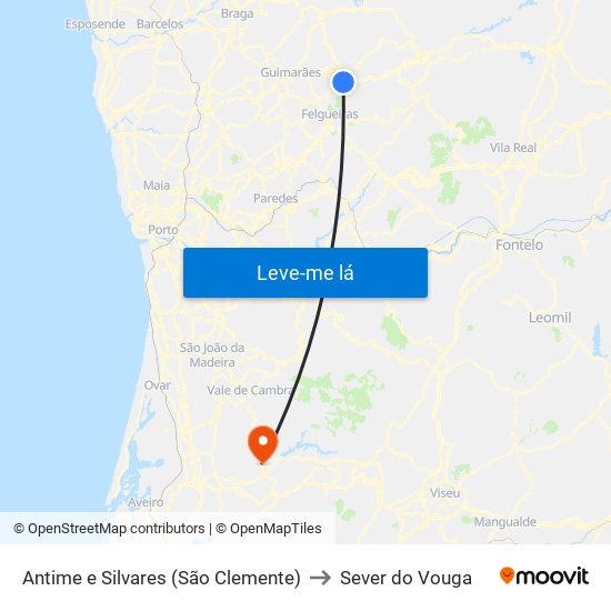 Antime e Silvares (São Clemente) to Sever do Vouga map