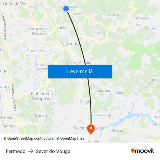 Fermedo to Sever do Vouga map