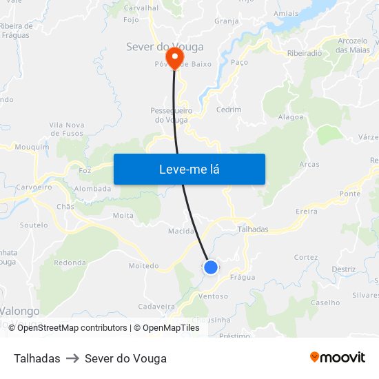 Talhadas to Sever do Vouga map