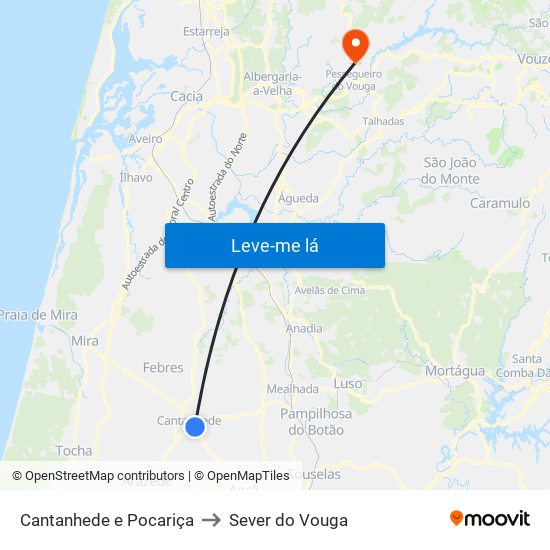 Cantanhede e Pocariça to Sever do Vouga map