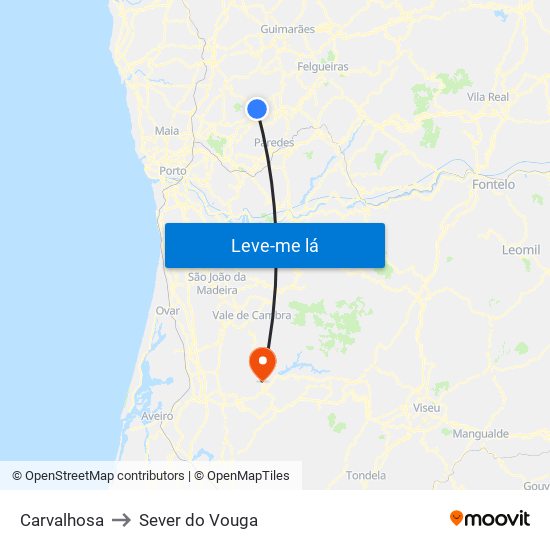 Carvalhosa to Sever do Vouga map