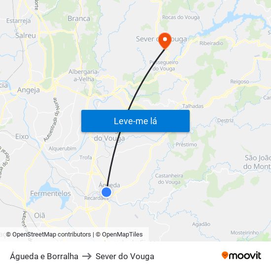 Águeda e Borralha to Sever do Vouga map