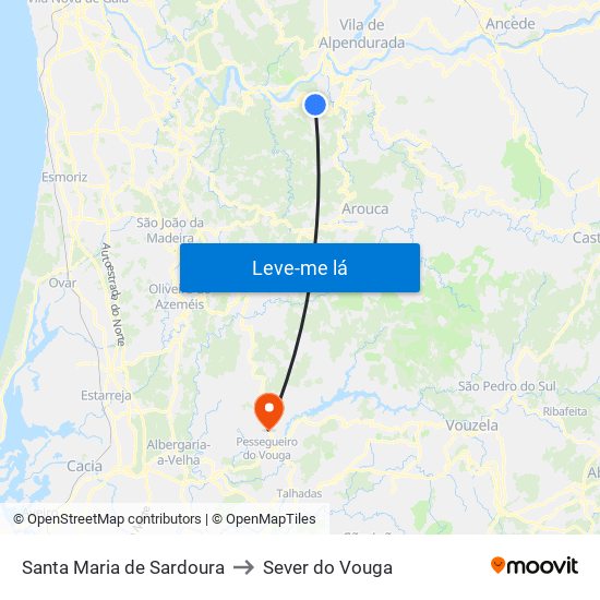 Santa Maria de Sardoura to Sever do Vouga map