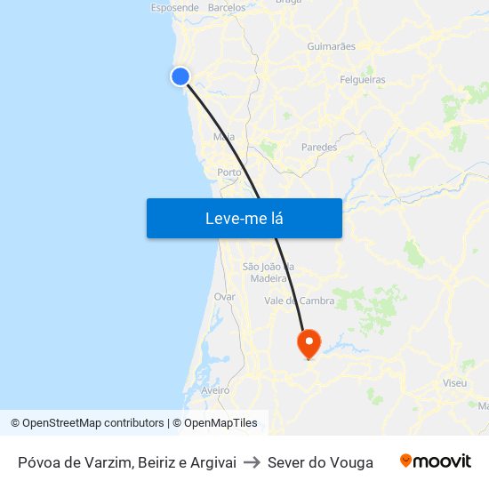 Póvoa de Varzim, Beiriz e Argivai to Sever do Vouga map