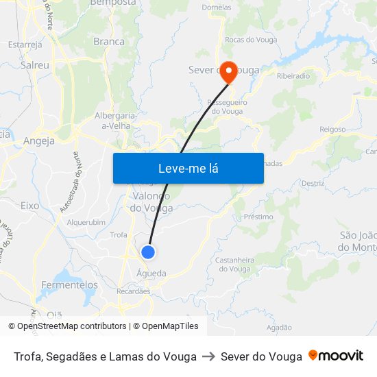 Trofa, Segadães e Lamas do Vouga to Sever do Vouga map