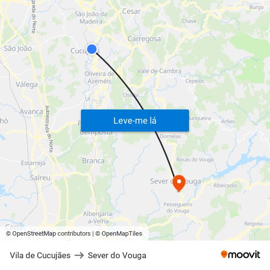 Vila de Cucujães to Sever do Vouga map