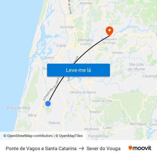 Ponte de Vagos e Santa Catarina to Sever do Vouga map