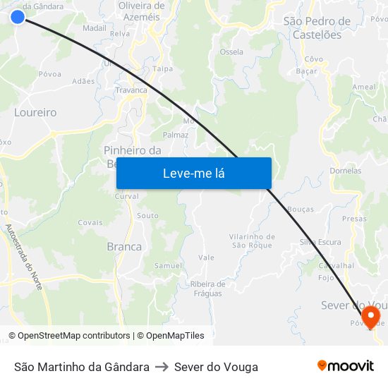 São Martinho da Gândara to Sever do Vouga map