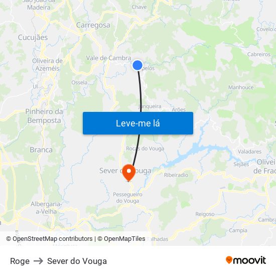 Roge to Sever do Vouga map